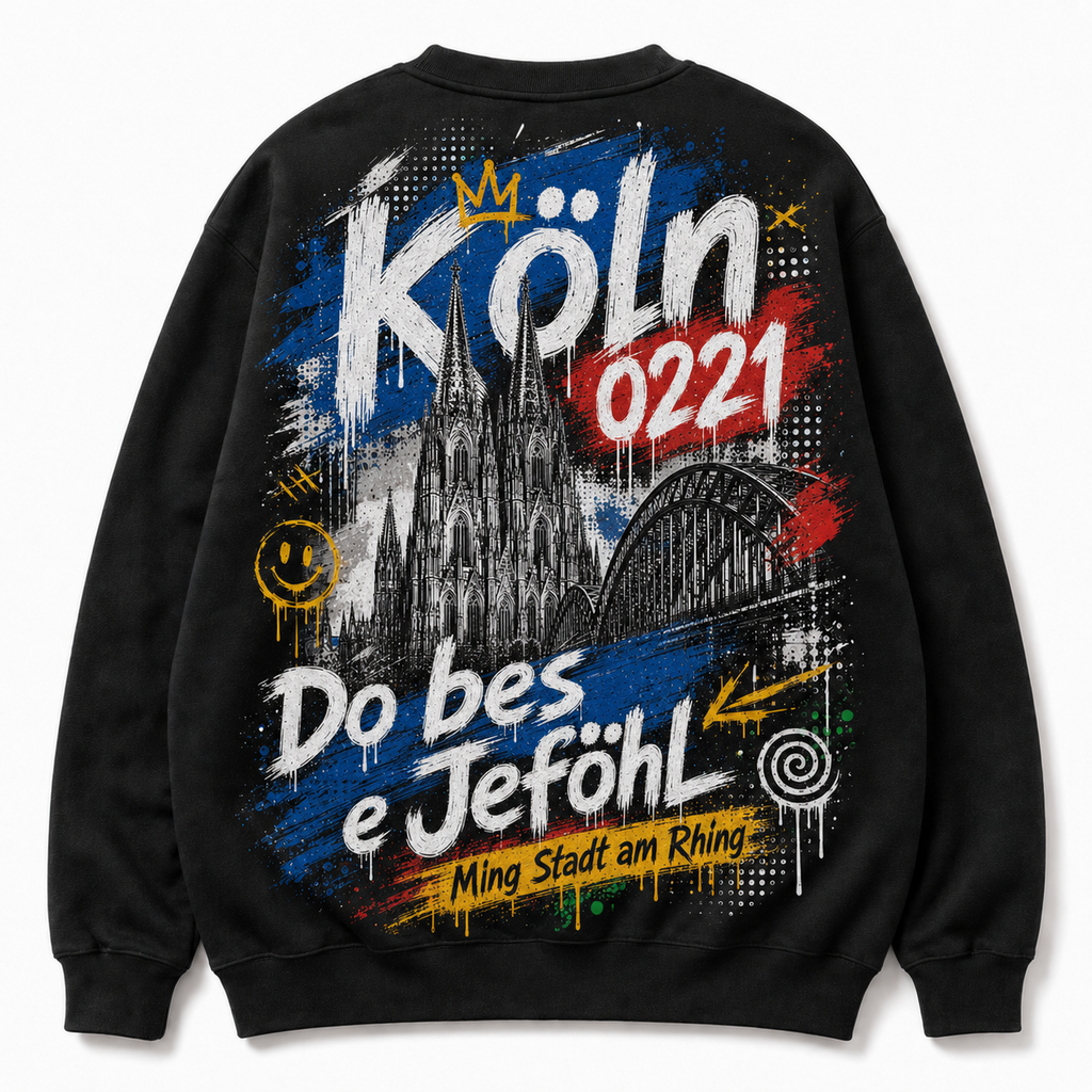 Dom am Rhing Heavy Sweater Schwarz, Rückansicht mit Kölner Dom