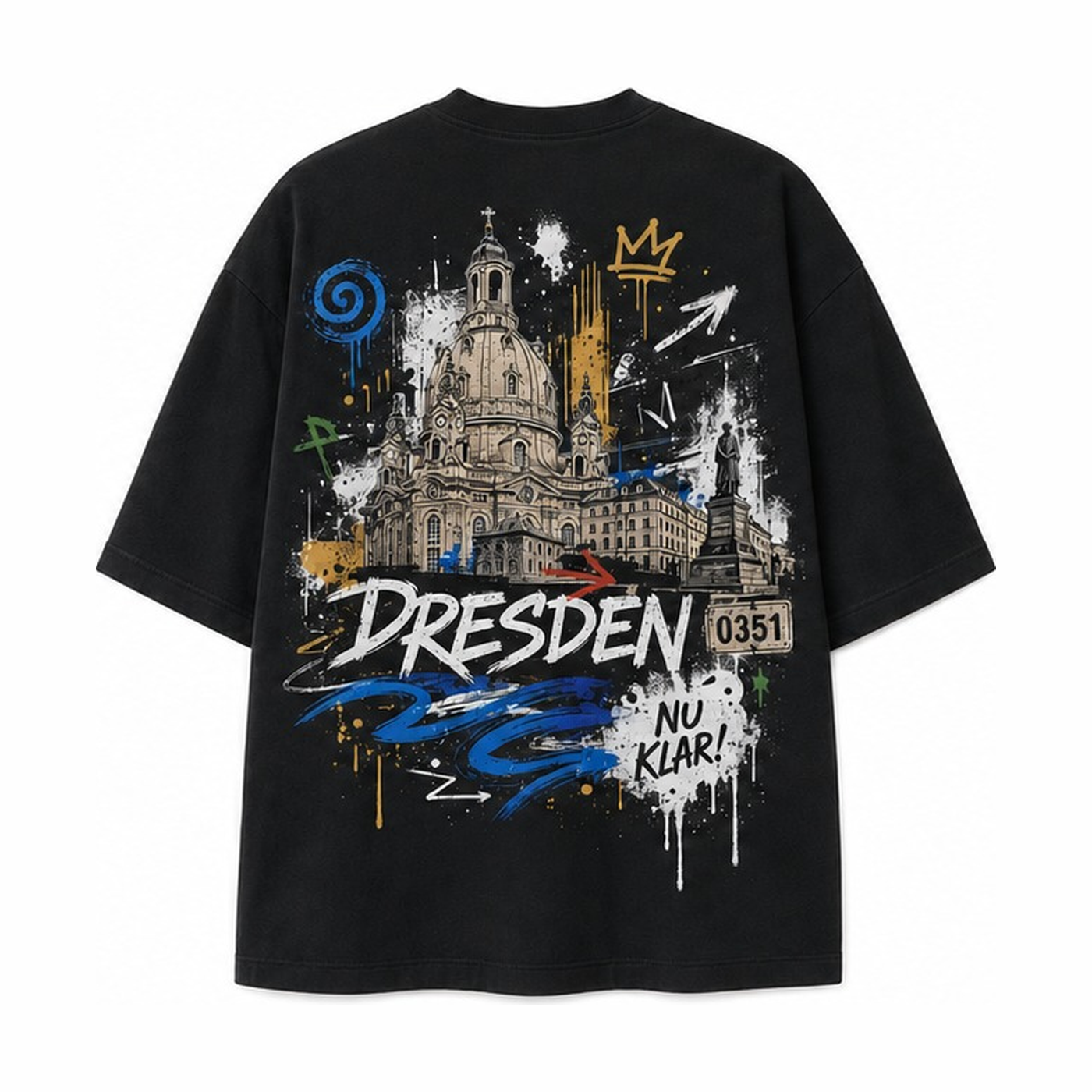 Frauenkirche Neumarkt Oversized T-Shirt Schwarz, Rückansicht mit Frauenkirche