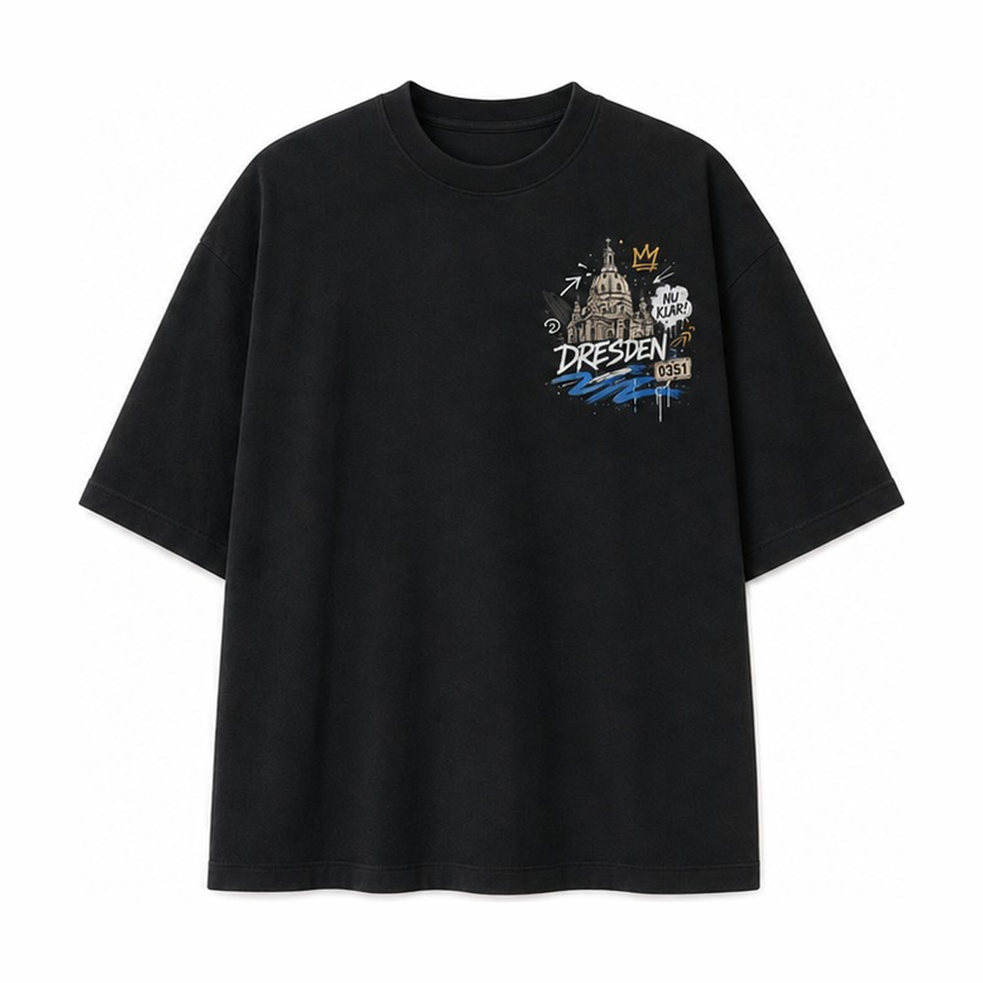 Frauenkirche Neumarkt Oversized T-Shirt Schwarz, Vorderansicht