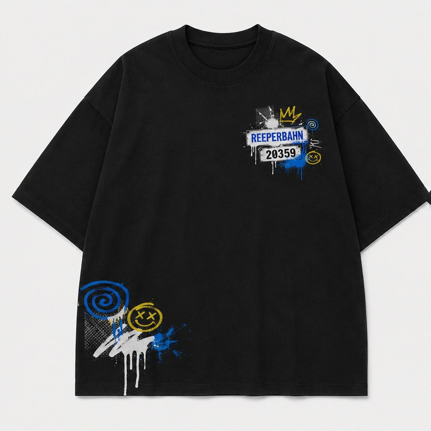 Reeperbahn Signwall Oversized T-Shirt Schwarz, Vorderansicht mit Brustprint