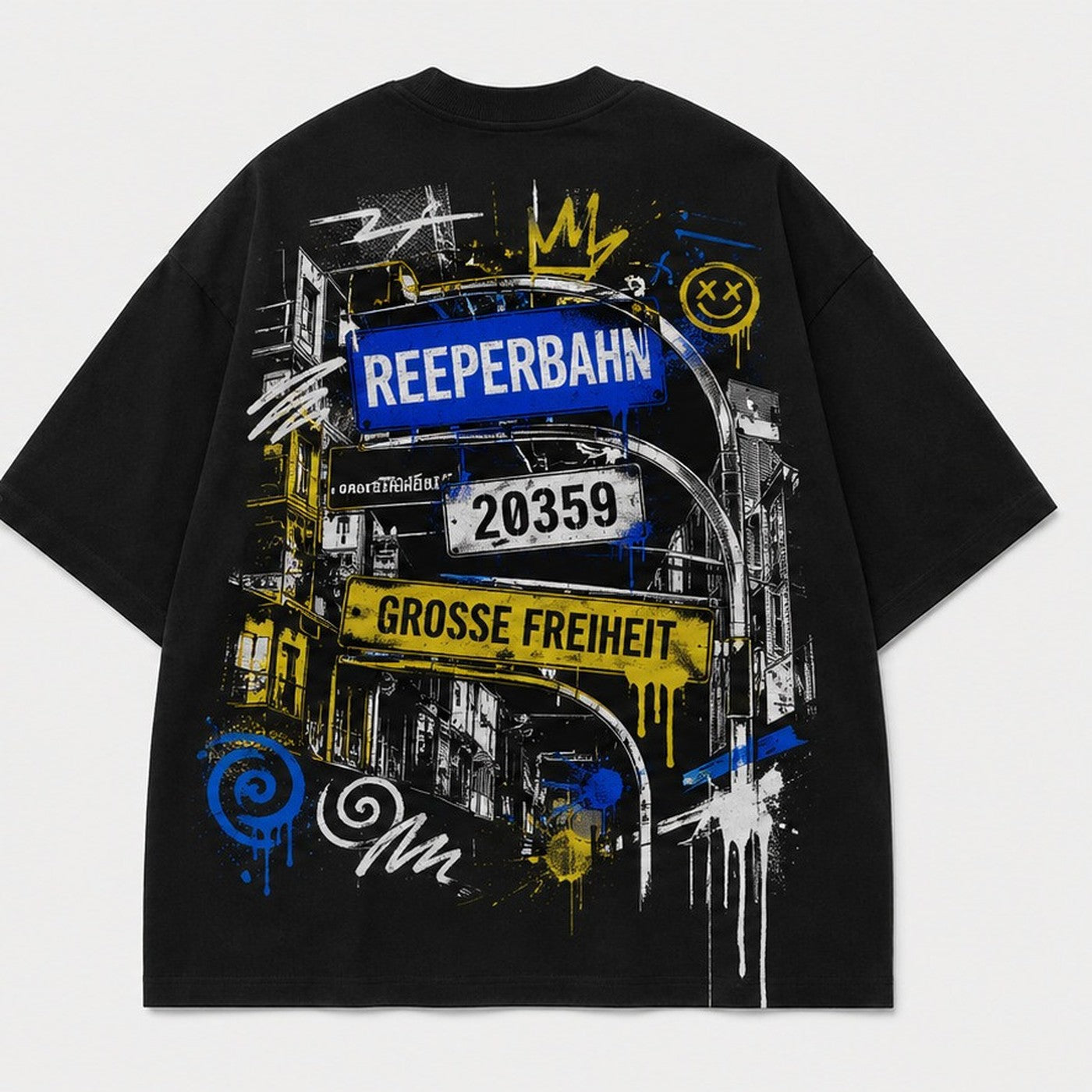 Reeperbahn Signwall Oversized T-Shirt Schwarz, Rückansicht mit Streetart-Print