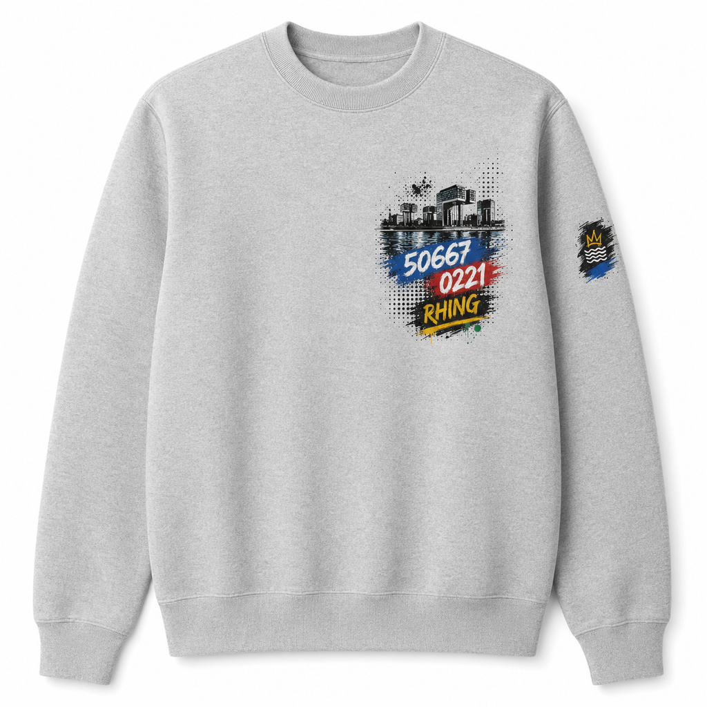 Kranhäuser Rheinauhafen Heavy Sweater Grau meliert, Vorderansicht