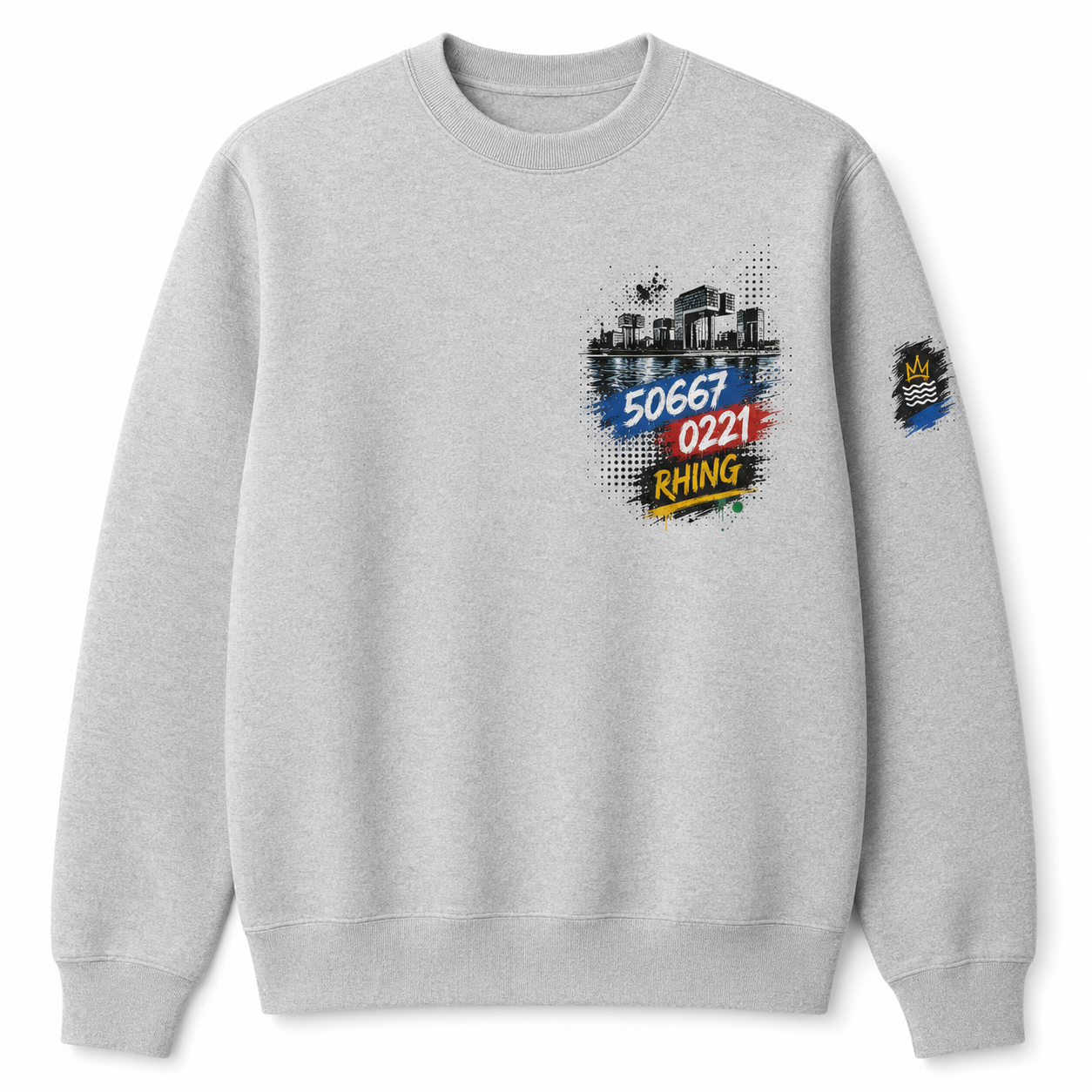Kranhäuser Rheinauhafen Heavy Sweater Grau meliert, Vorderansicht