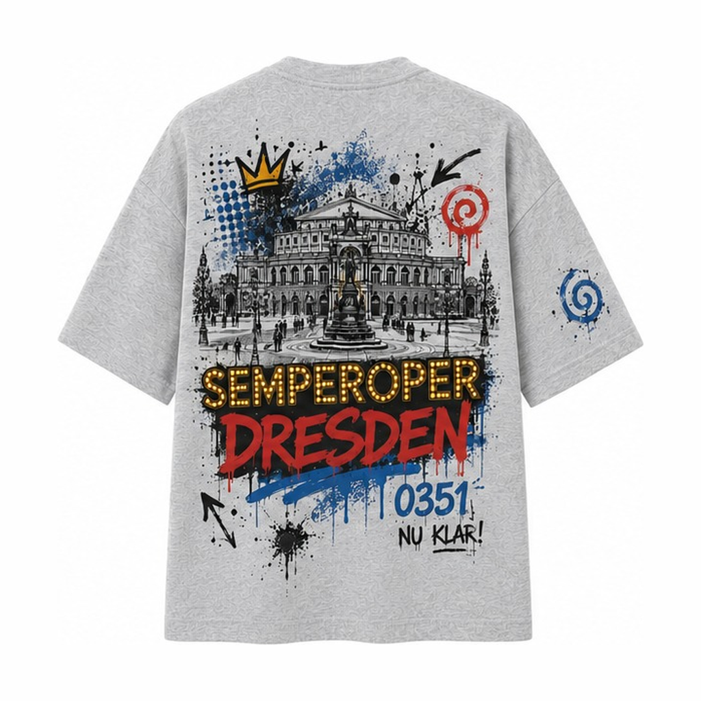 Semperoper Theaterplatz Oversized T-Shirt Grau meliert, Rückansicht mit Semperoper