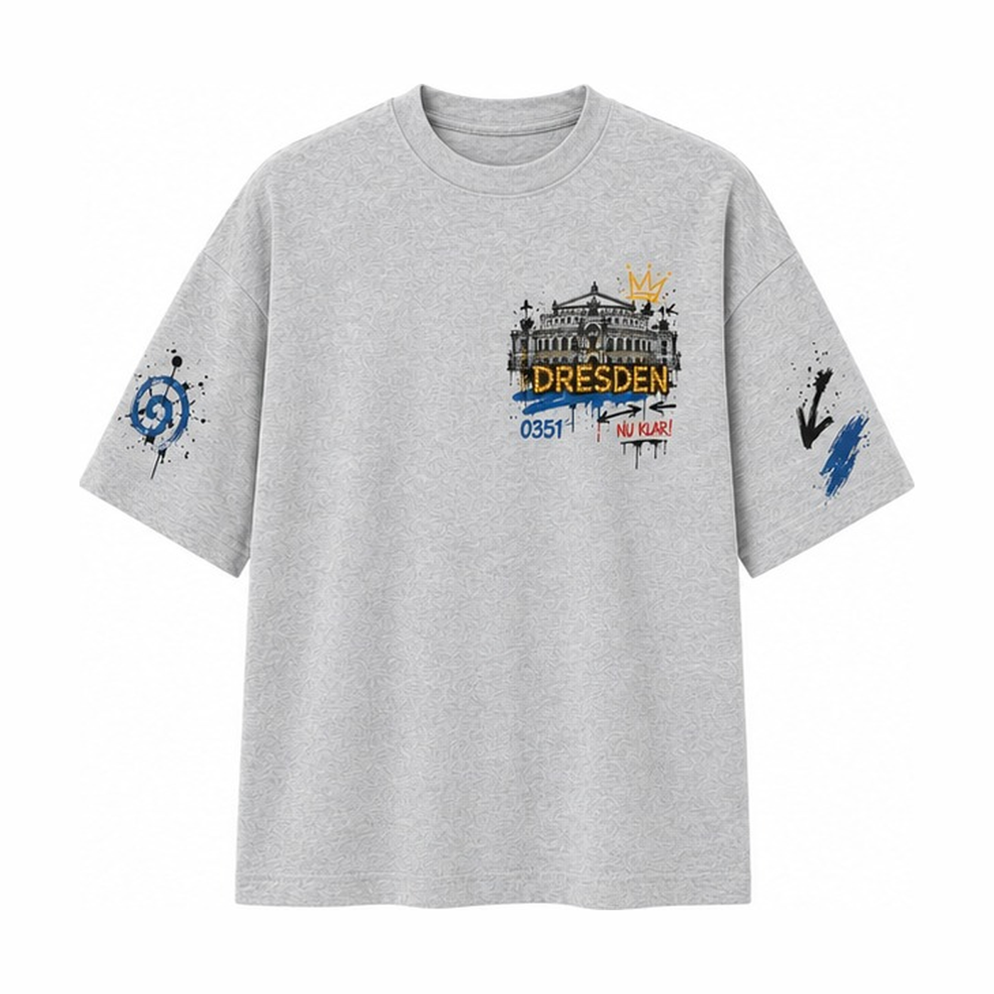 Semperoper Theaterplatz Oversized T-Shirt Grau meliert, Vorderansicht