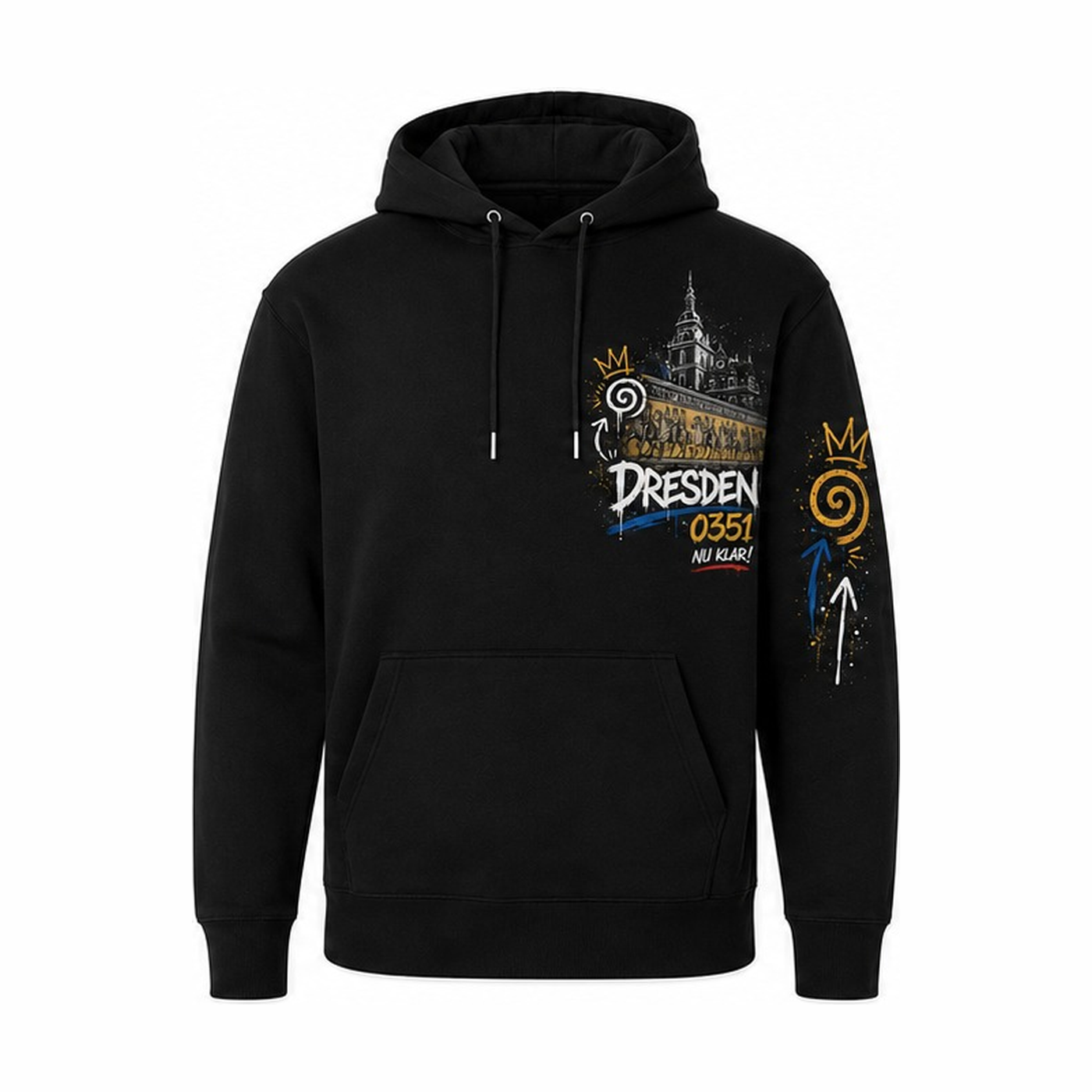 Fürstenzug Residenzschloss Heavy Hoodie Schwarz, Vorderansicht