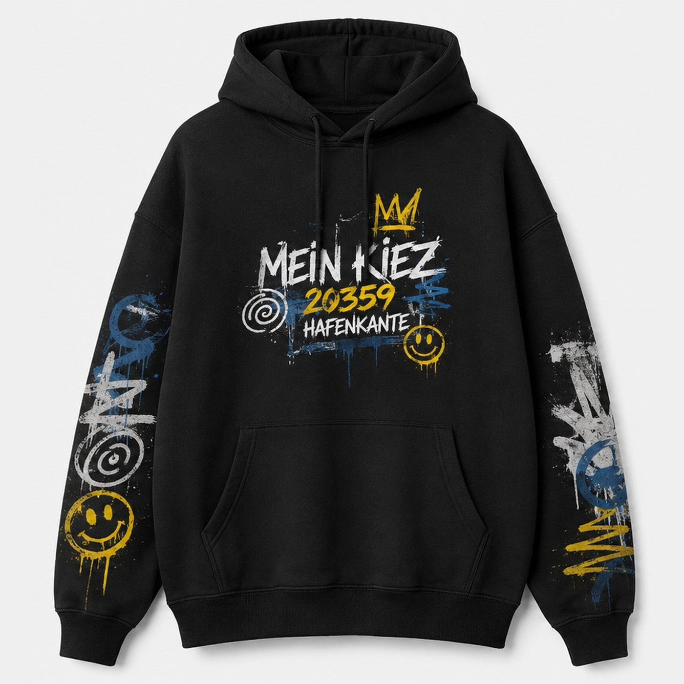 Hafenkante Mein Kiez Hoodie Schwarz, Vorderansicht mit Brustprint