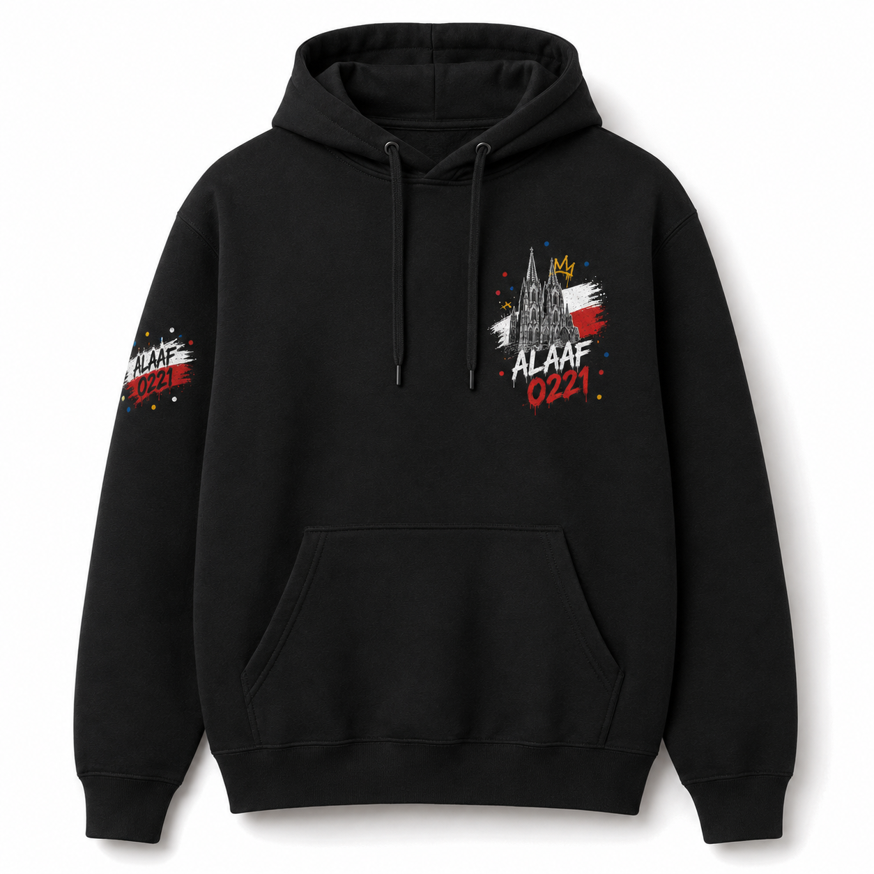 Karneval Alaaf Heavy Hoodie Schwarz, Vorderansicht
