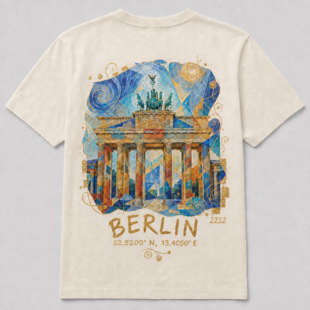 Brandenburger Tor Meisterwerk T-Shirt Natural Raw, Rückansicht mit Signatur
