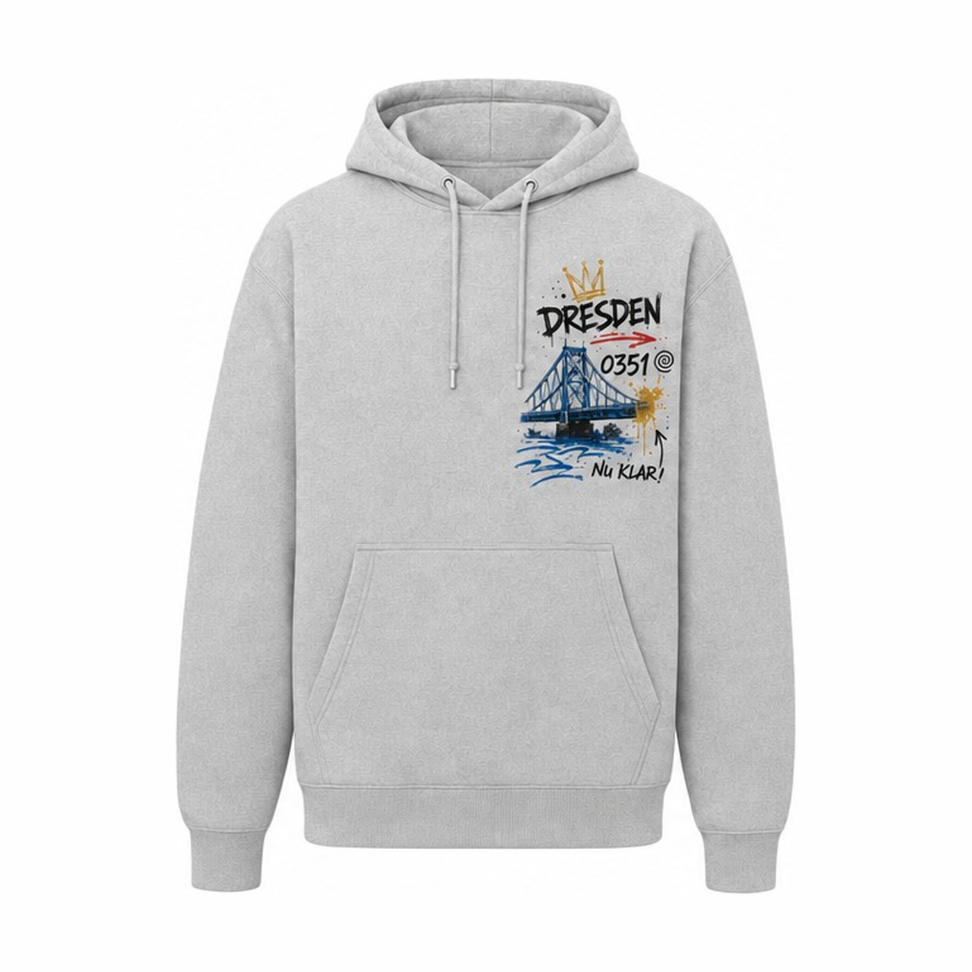 Blaues Wunder Heavy Hoodie Grau meliert, Vorderansicht