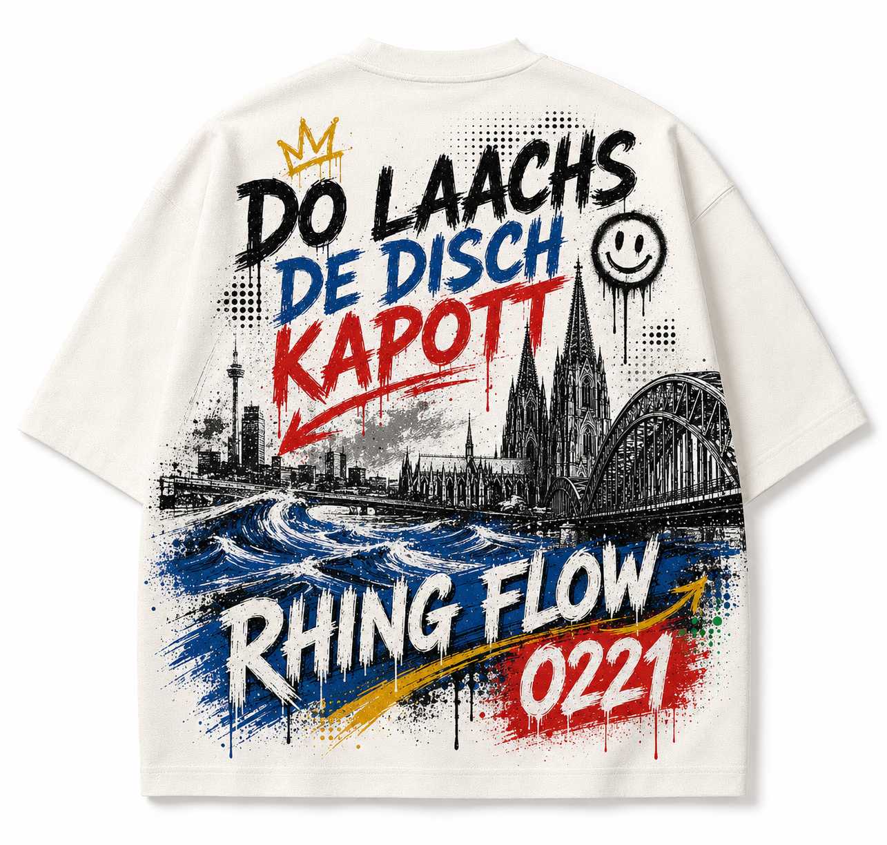 Rhing Flow Oversized T-Shirt Natural, Rückansicht mit Rheinpanorama