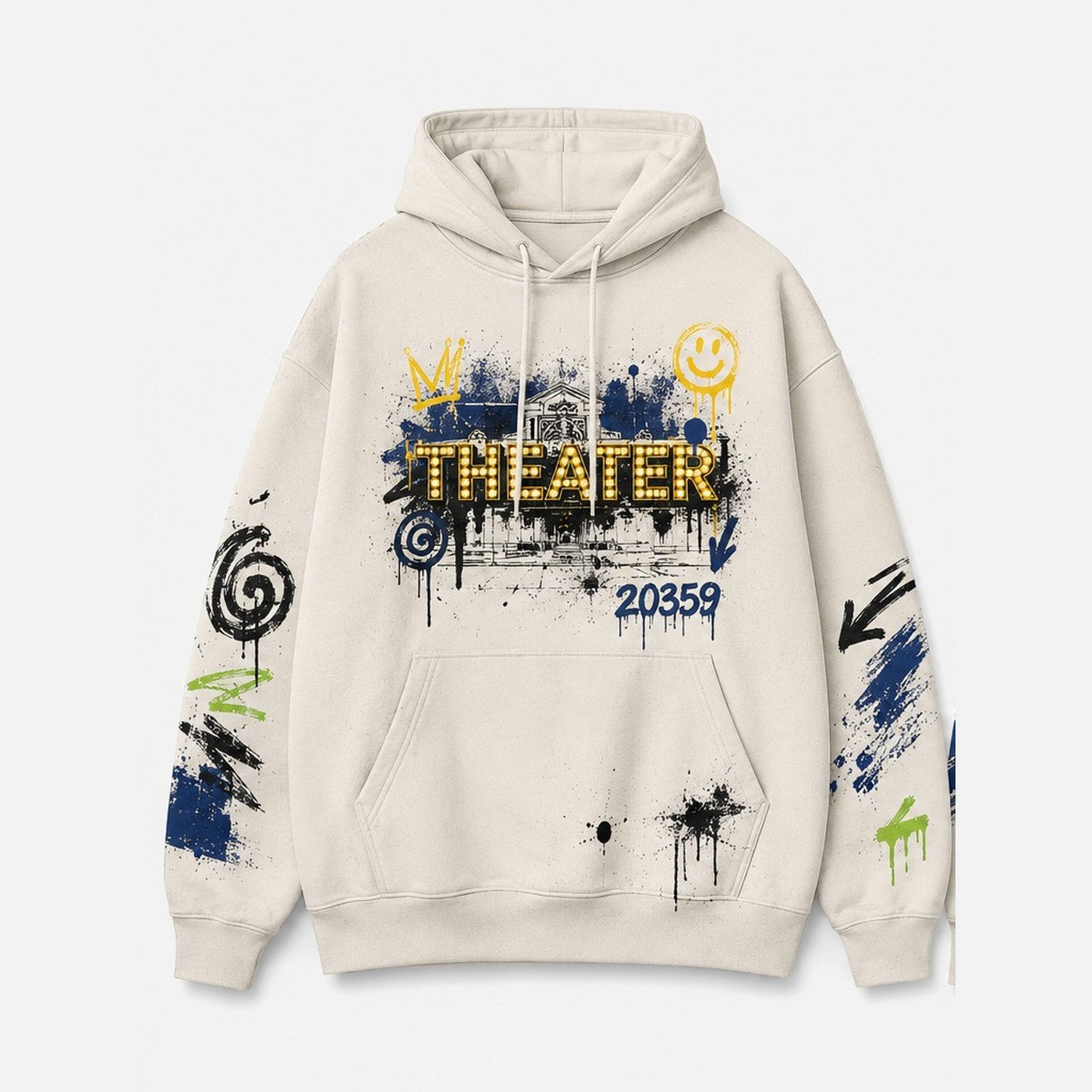 Theater Kiez Hoodie Natural, Vorderansicht mit Theater-Schriftzug