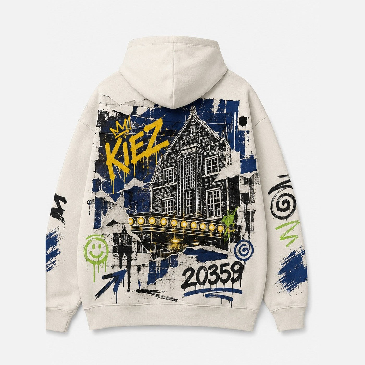Theater Kiez Hoodie Natural, Rückansicht mit Backstein-Giebel
