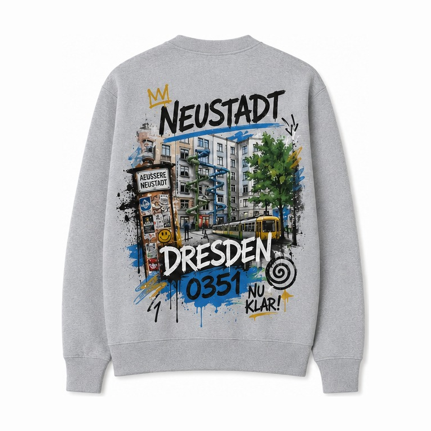Neustadt Kunsthof Heavy Sweater Grau meliert, Rückansicht mit Kunsthofpassage