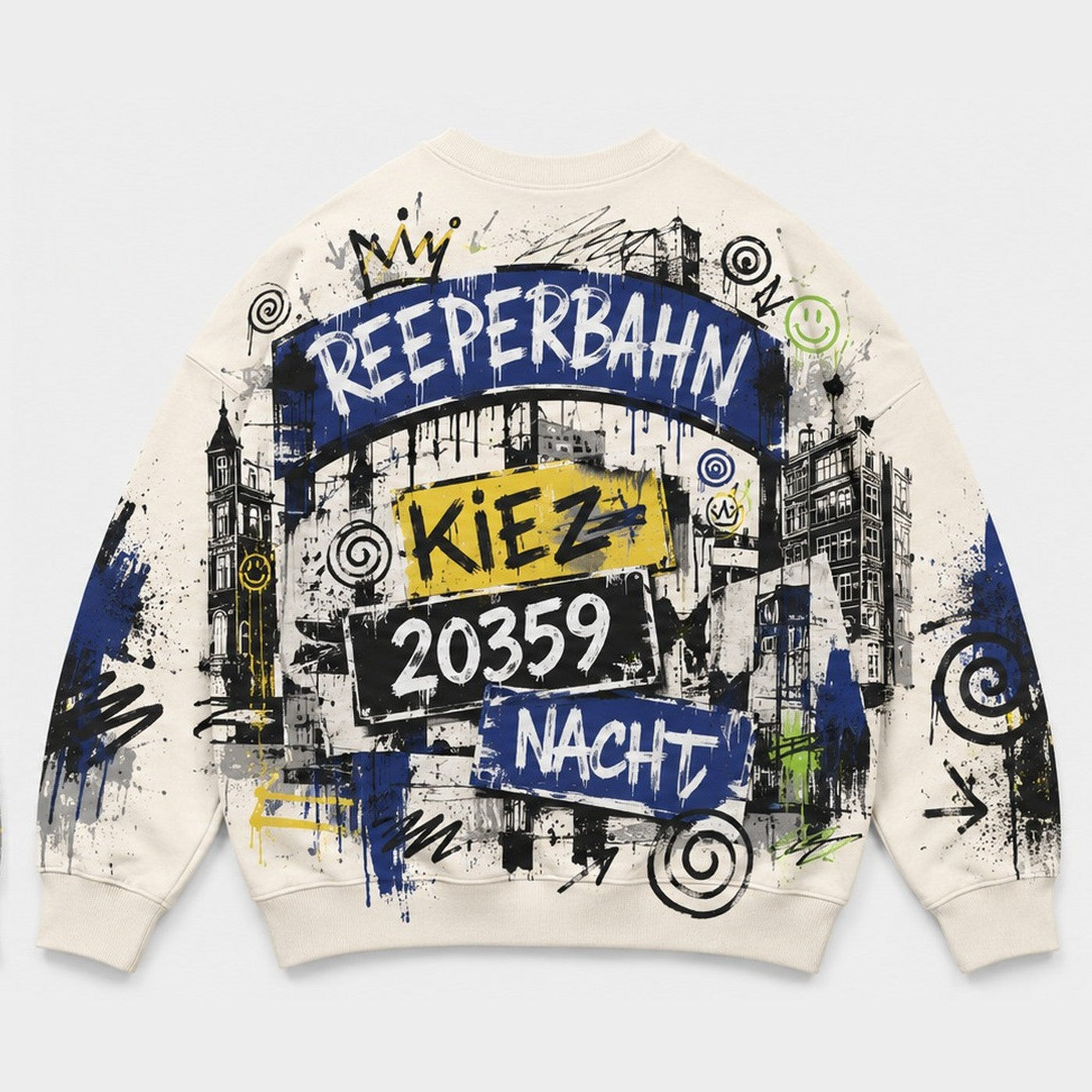 Reeperbahn Kiez Nacht Sweater Natural, Rückansicht mit Reeperbahn-Bogen