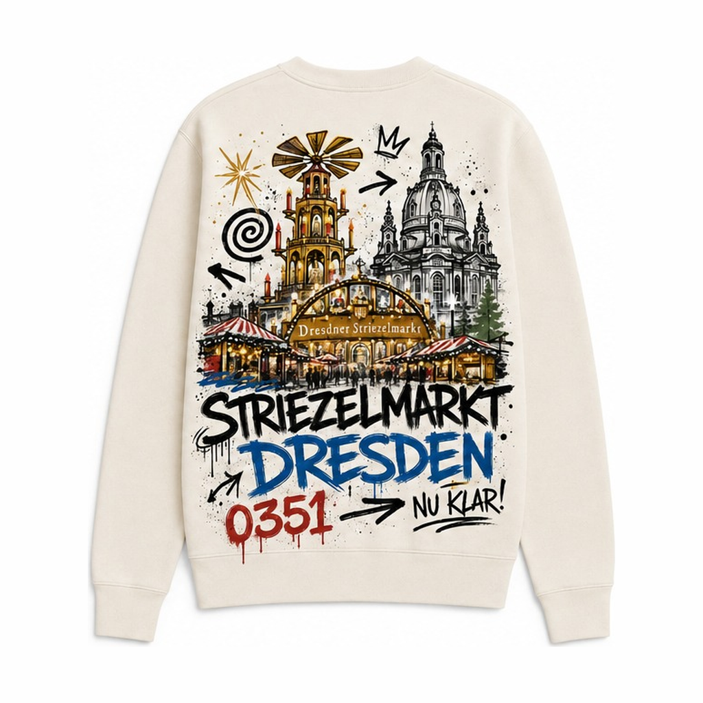 Striezelmarkt Altmarkt Heavy Sweater Natural, Rückansicht mit Weihnachtsmarkt