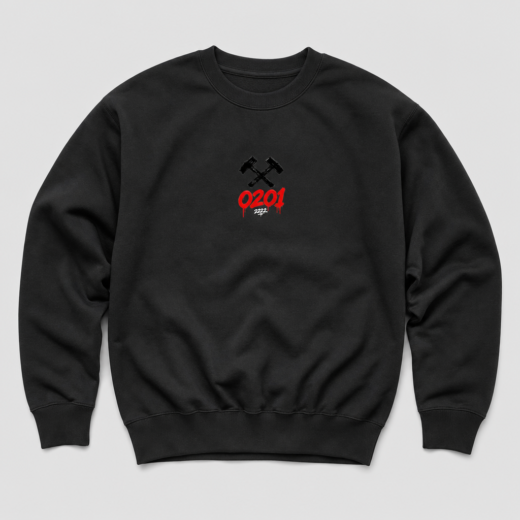 Malocherstadt Heavy Sweater Essen schwarz Vorderansicht mit Brustdruck