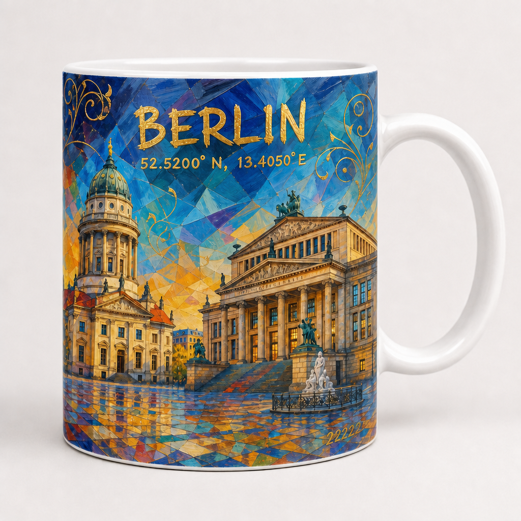 Gendarmenmarkt Meisterwerk Tasse, Motiv-Seite mit Signatur