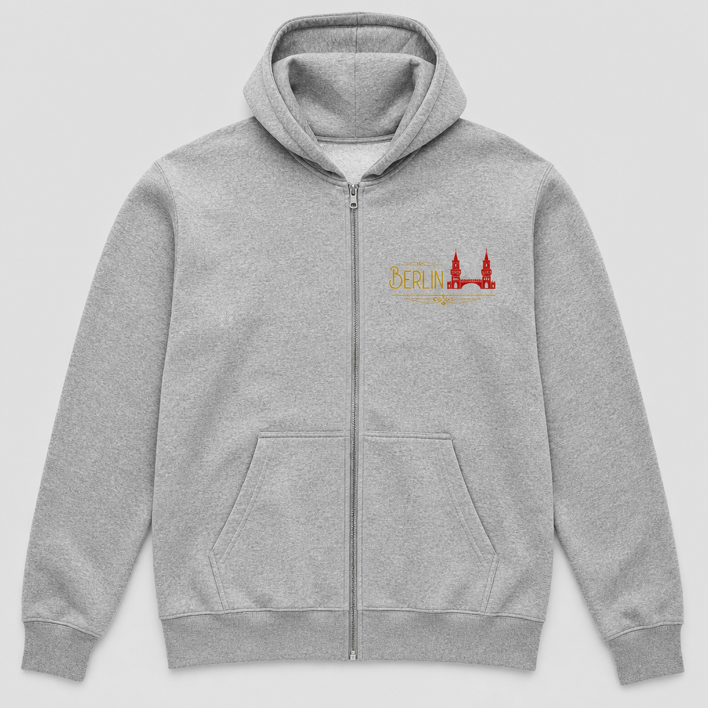 Oberbaumbrücke Meisterwerk Zip-Hoodie Heather Grey, Vorderansicht