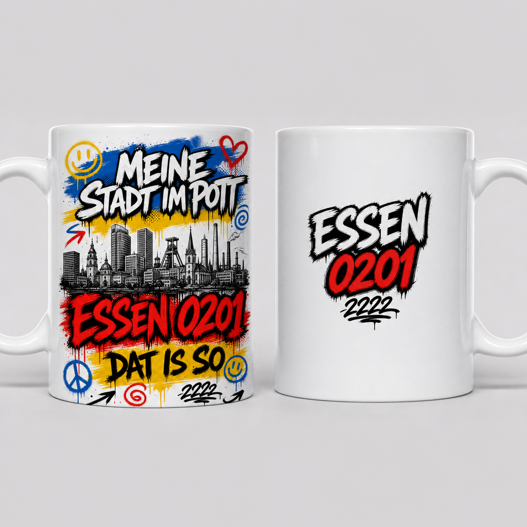 Meine Stadt im Pott Essen 0201 Dat is so Tasse beidseitig bedruckt