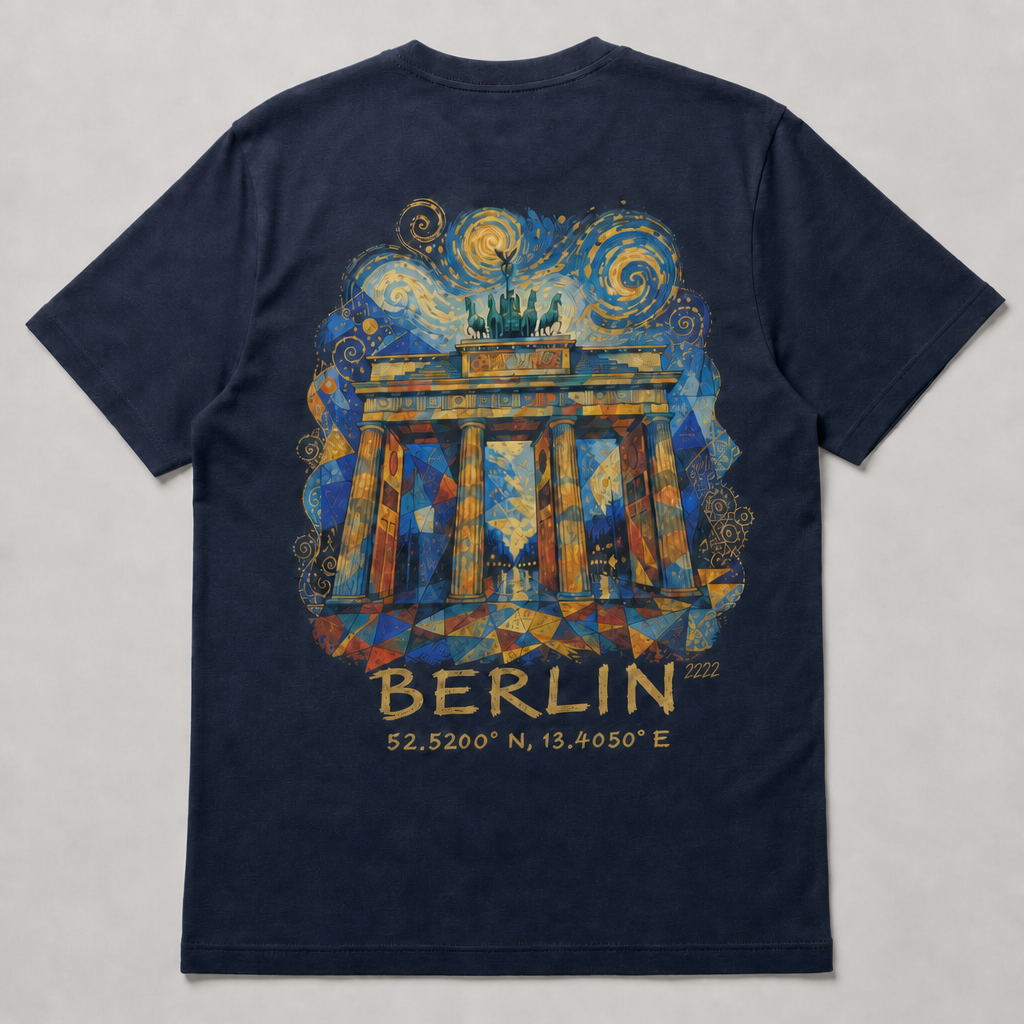 Brandenburger Tor Meisterwerk T-Shirt French Navy, Rückansicht mit Signatur