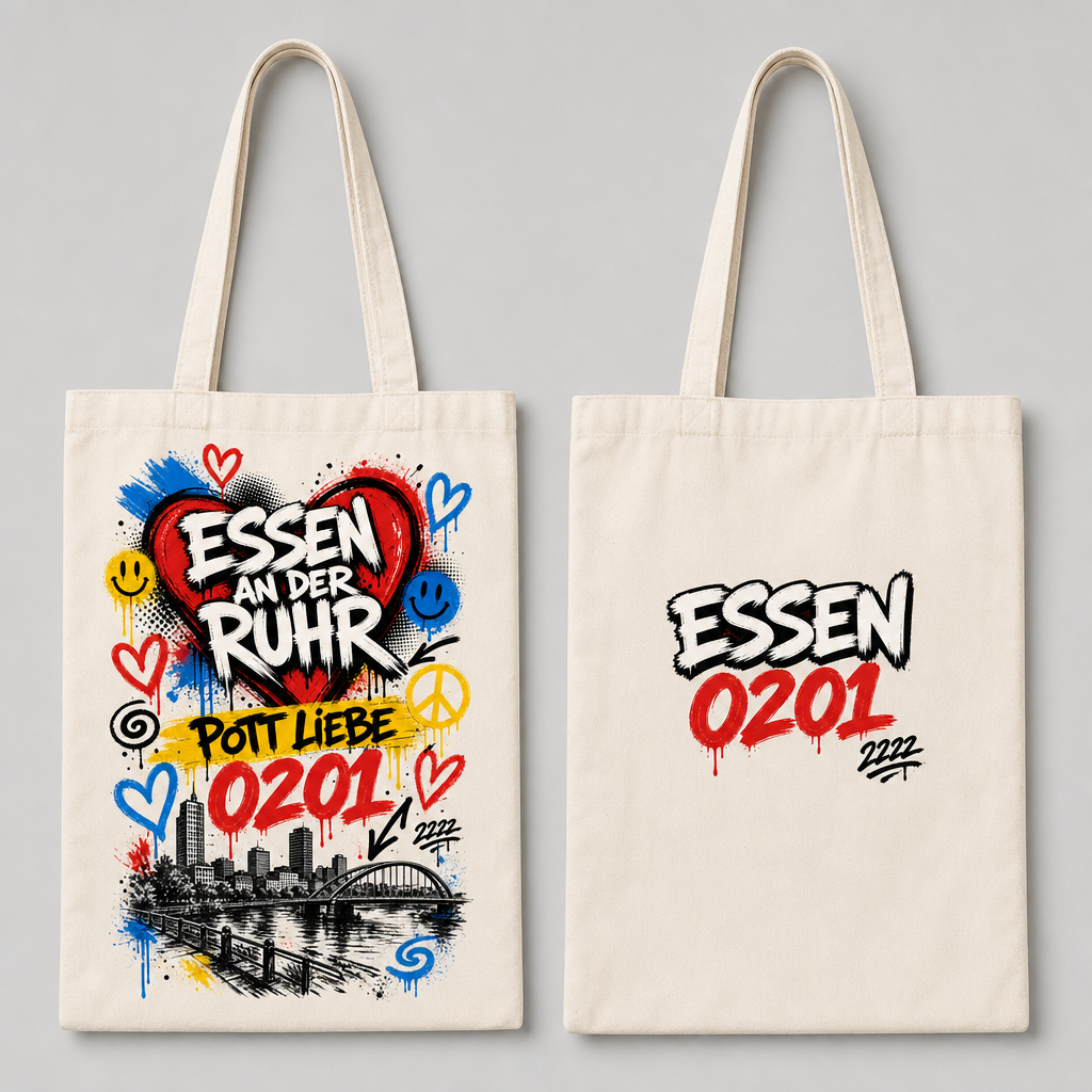 Essen an der Ruhr Pott Liebe 0201 Tragetasche Greta beidseitig bedruckt