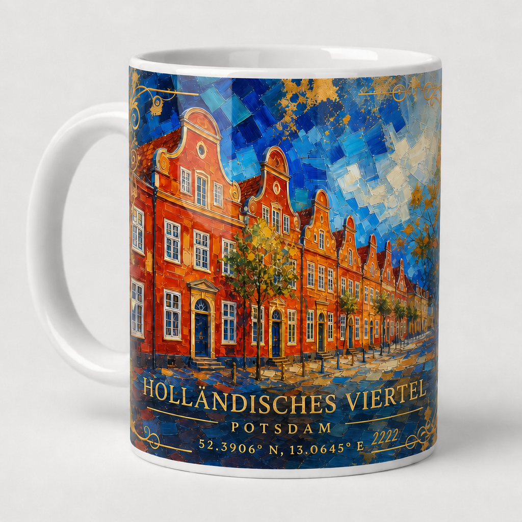 Holländisches Viertel Meisterwerk Tasse, Motiv-Seite mit Signatur