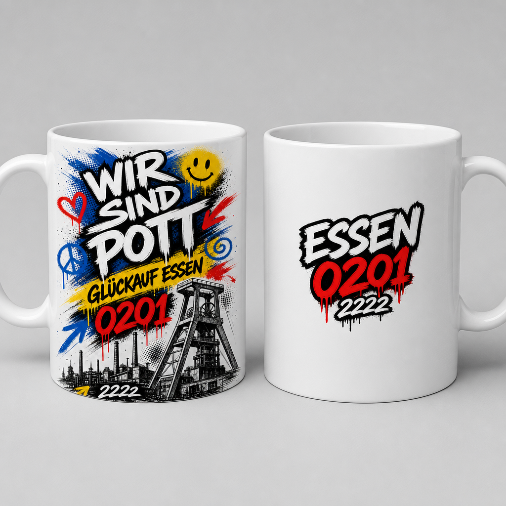 Wir sind Pott Glückauf Essen 0201 Tasse beidseitig bedruckt