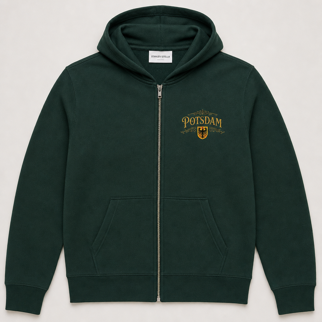 Potsdam-Wappen Meisterwerk Zip-Hoodie Bottle Green, Vorderansicht
