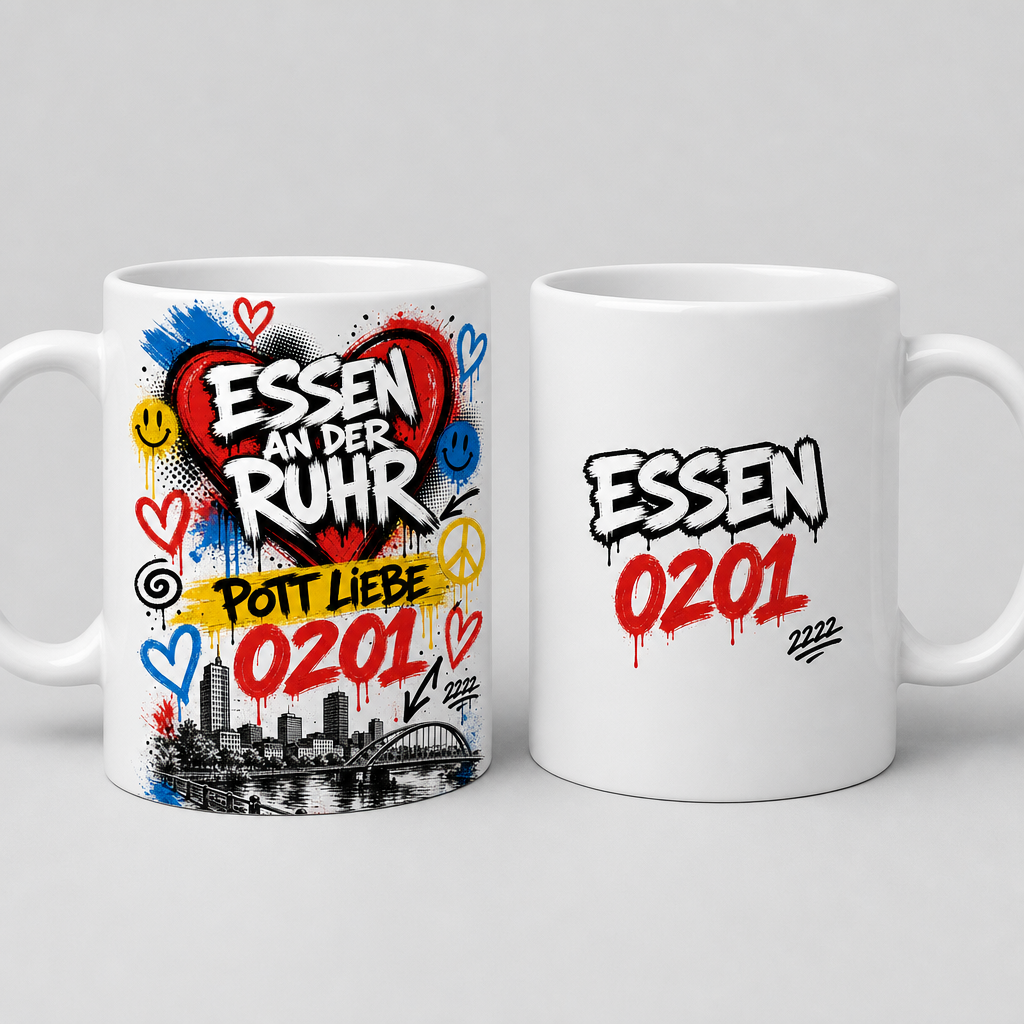 Essen an der Ruhr Pott Liebe 0201 Tasse beidseitig bedruckt