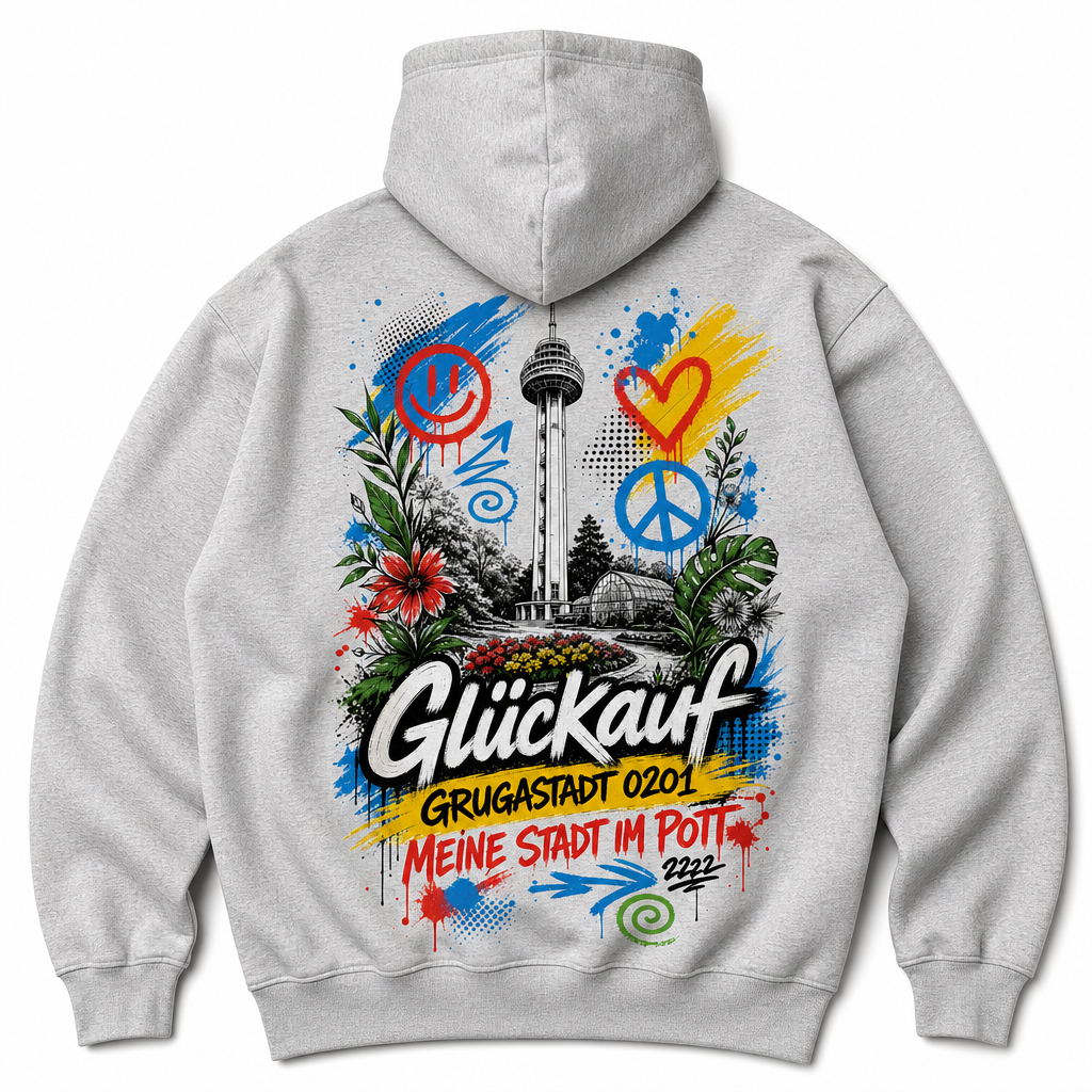 Glückauf Grugastadt 0201 Heavy Hoodie Essen Grau meliert Rückansicht