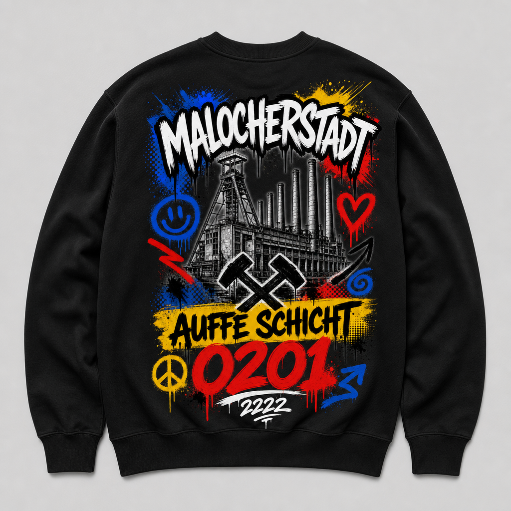 Malocherstadt Auffe Schicht 0201 Heavy Sweater Essen schwarz Rückansicht