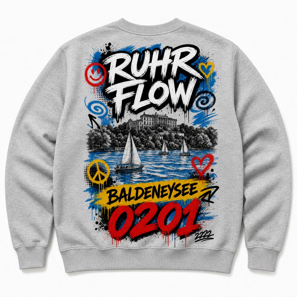 Ruhr Flow Baldeneysee 0201 Heavy Sweater Essen Grau meliert Rückansicht