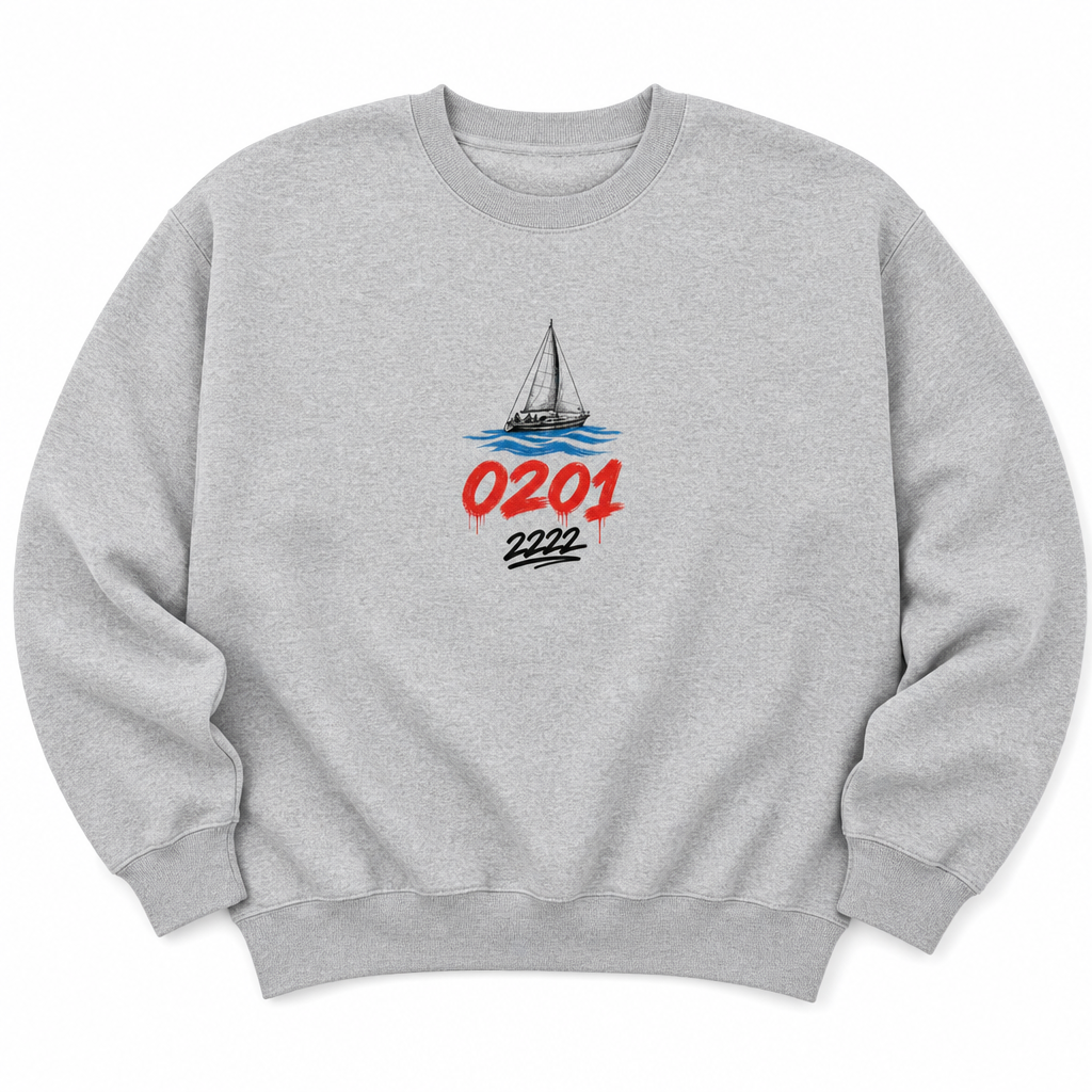 Ruhr Flow Baldeneysee Heavy Sweater Essen Grau meliert Vorderansicht mit Brustdruck