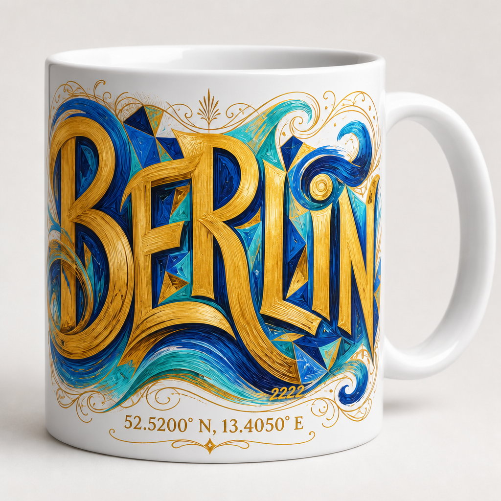 Stadtname Meisterwerk Tasse, Motiv-Seite mit Signatur