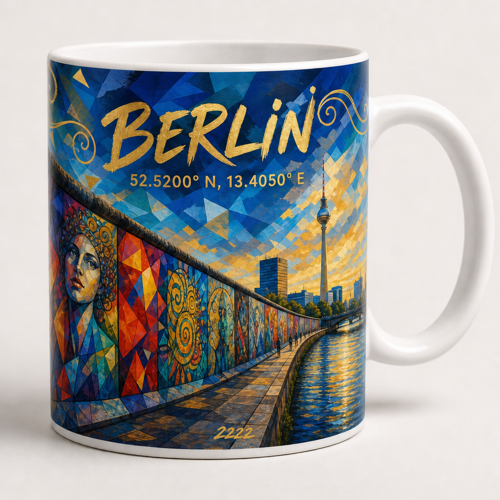 East Side Gallery Meisterwerk Tasse, Motiv-Seite mit Signatur