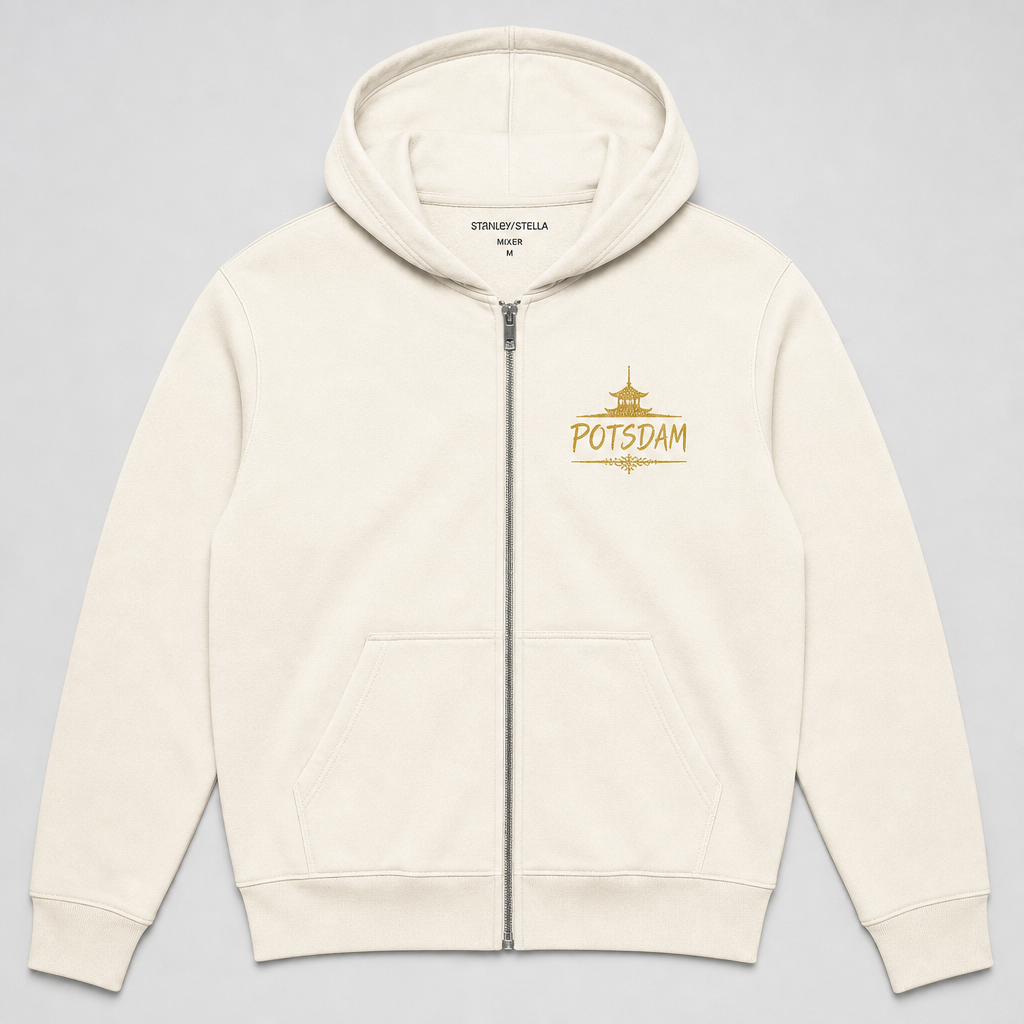 Chinesisches Haus Meisterwerk Zip-Hoodie Vintage White, Vorderansicht