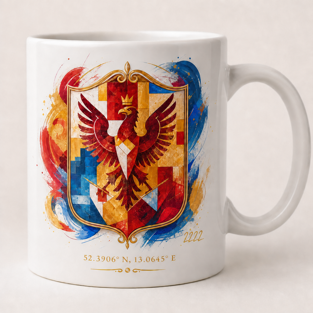 Potsdam-Wappen Meisterwerk Tasse, Motiv-Seite mit Signatur