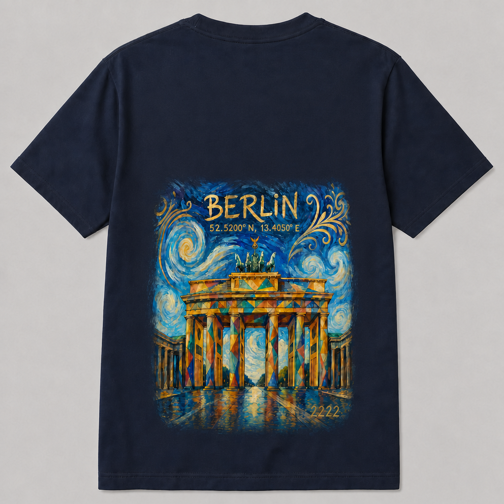 Brandenburger Tor Meisterwerk T-Shirt French Navy, Rückansicht (tiefer positioniert)