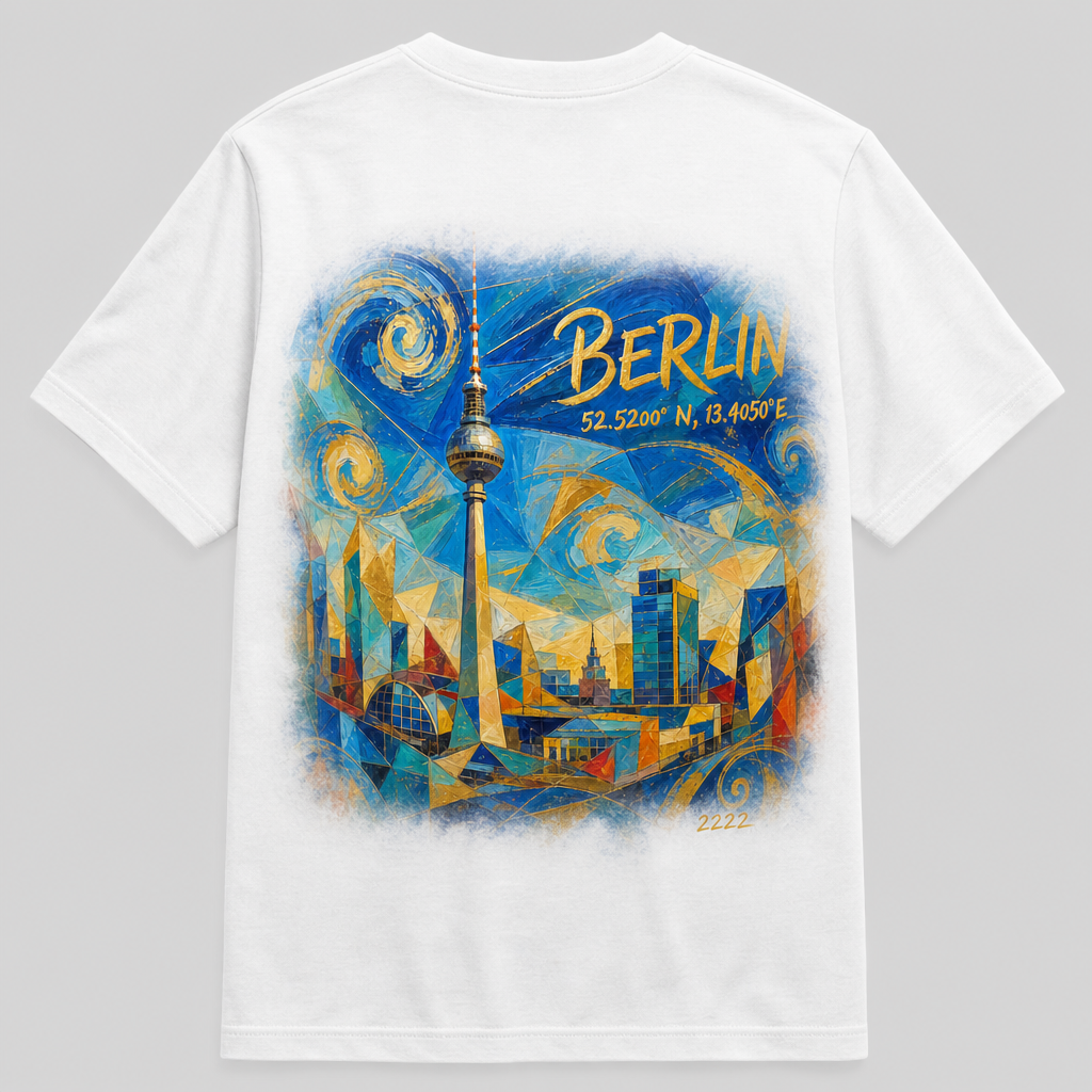 Fernsehturm Meisterwerk T-Shirt Berlin, Rückansicht (mittig, auslaufend)