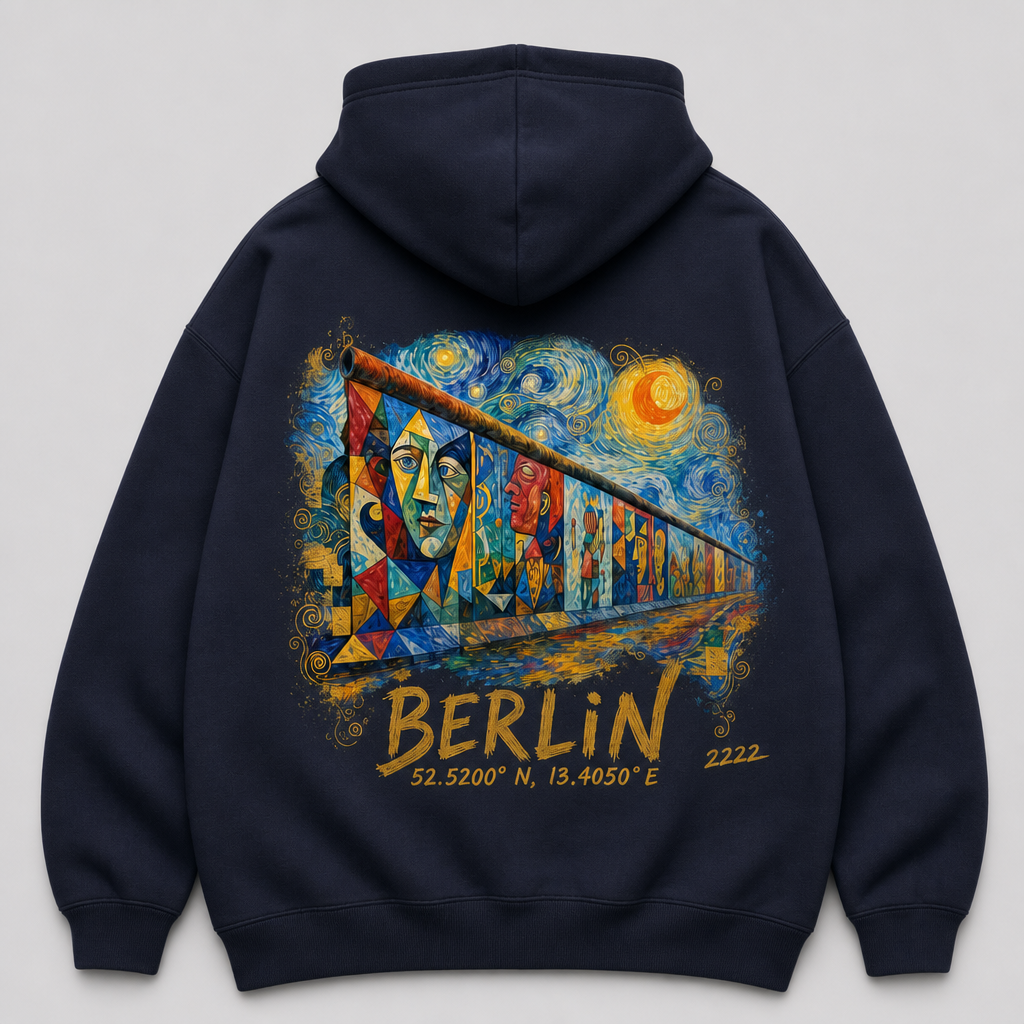 East Side Gallery Meisterwerk Hoodie Berlin French Navy, Rückansicht