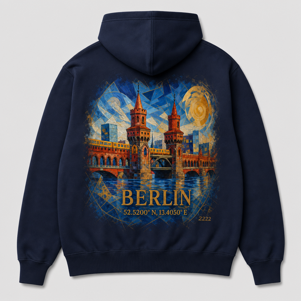 Oberbaumbrücke Meisterwerk Zip-Hoodie Berlin French Navy, Rückansicht