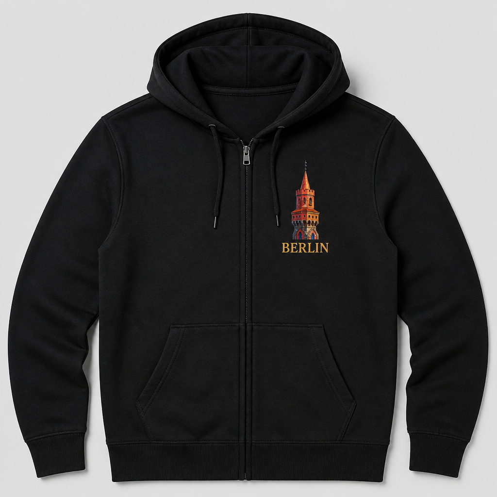Oberbaumbrücke Meisterwerk Zip-Hoodie Berlin Black, Vorderansicht