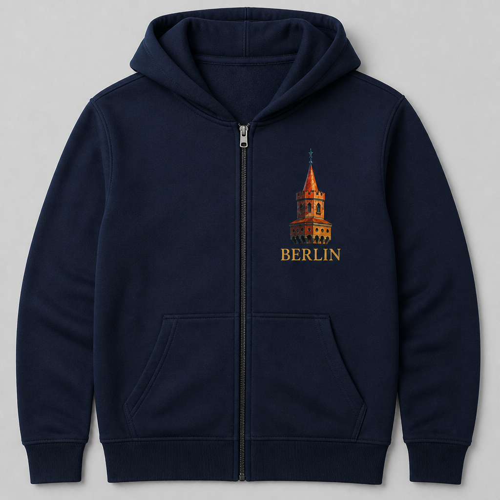 Oberbaumbrücke Meisterwerk Zip-Hoodie Berlin French Navy, Vorderansicht