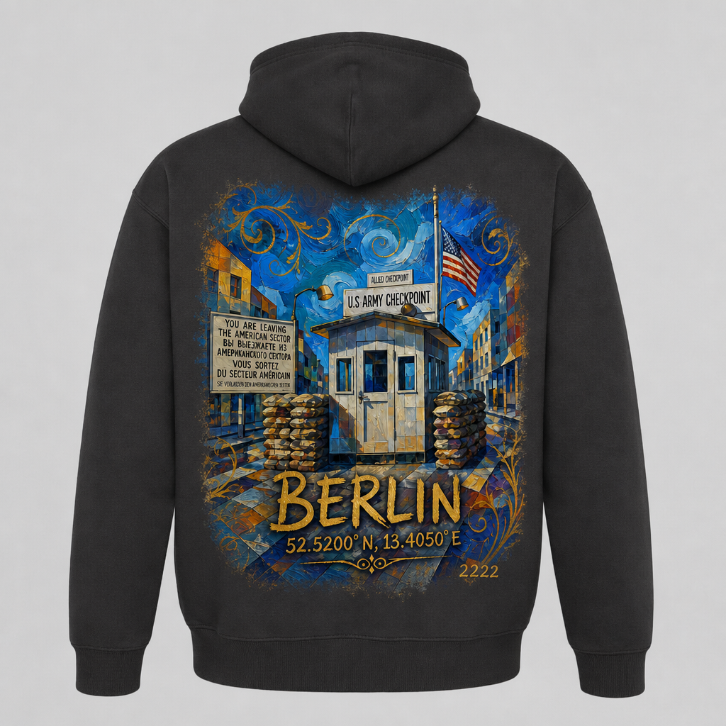 Checkpoint Charlie Meisterwerk Zip-Hoodie Berlin, Rückansicht