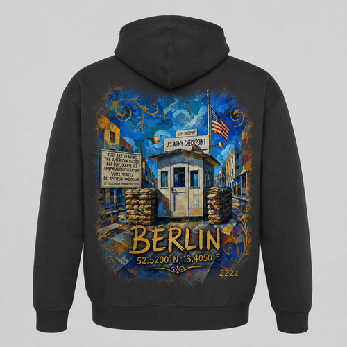 Checkpoint Charlie Meisterwerk Zip-Hoodie Berlin, Rückansicht