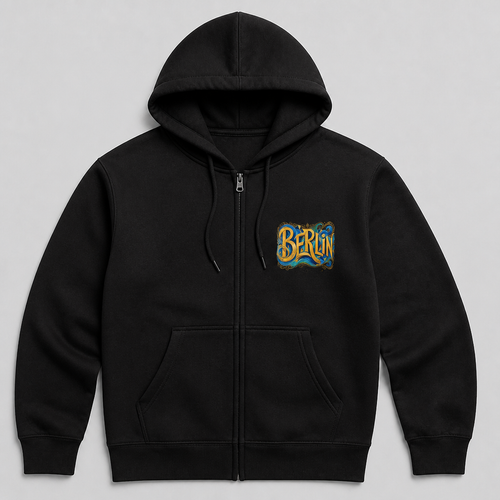 Berlin Schriftzug Meisterwerk Zip-Hoodie, Vorderansicht