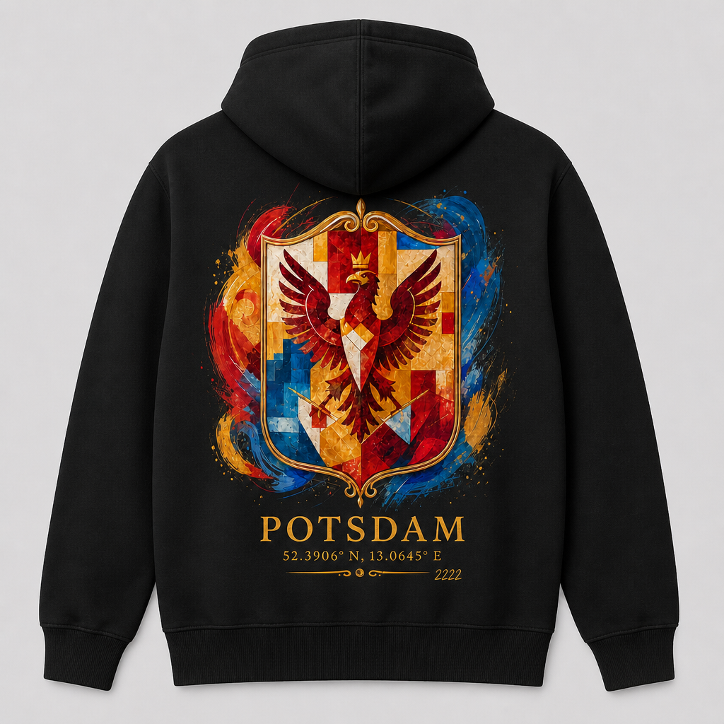 Potsdam-Wappen Meisterwerk Zip-Hoodie Black, Rückansicht