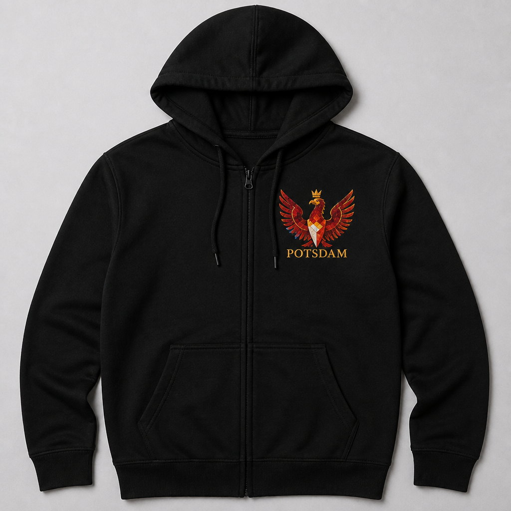 Potsdam-Wappen Meisterwerk Zip-Hoodie Black, Vorderansicht