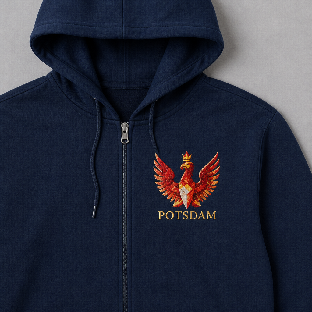 Potsdam-Wappen Meisterwerk Zip-Hoodie French Navy, Vorderansicht